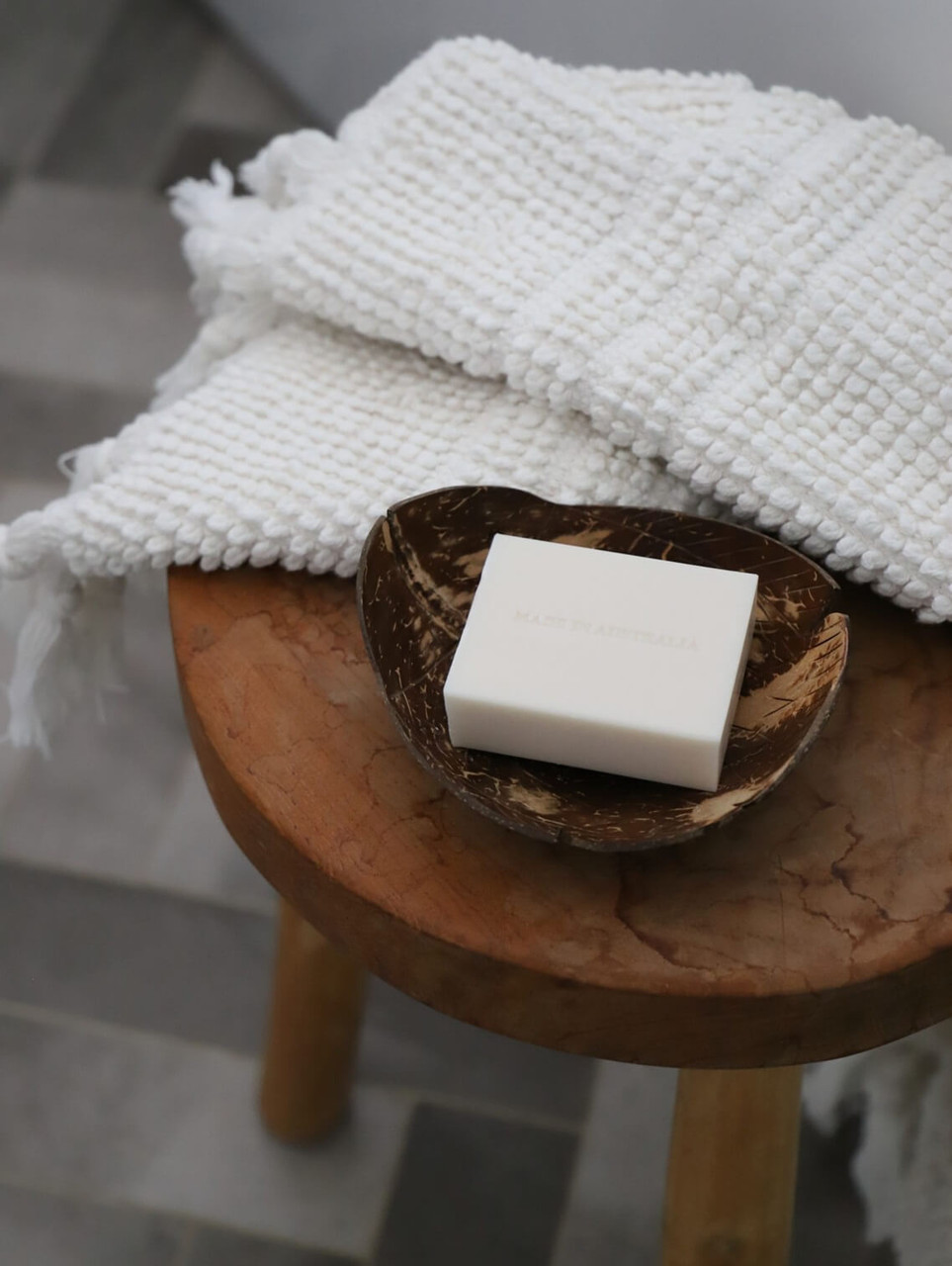 Qtoys Coconut Fish Tray as a soap holder