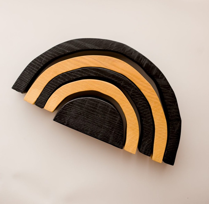 black and natural wooden rainbow stacker black and natural wooden rainbow stacker