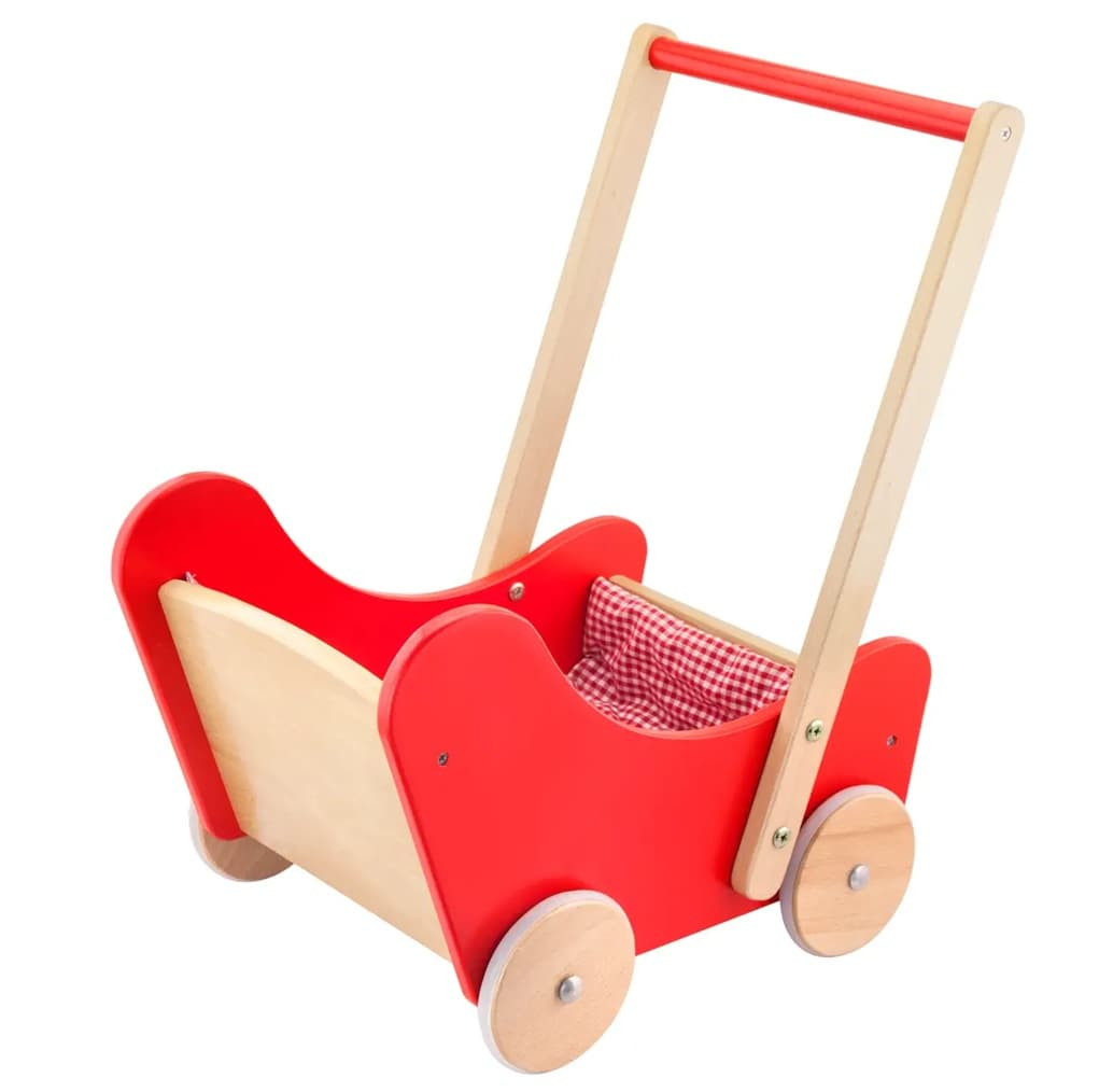 viga red wooden doll pram