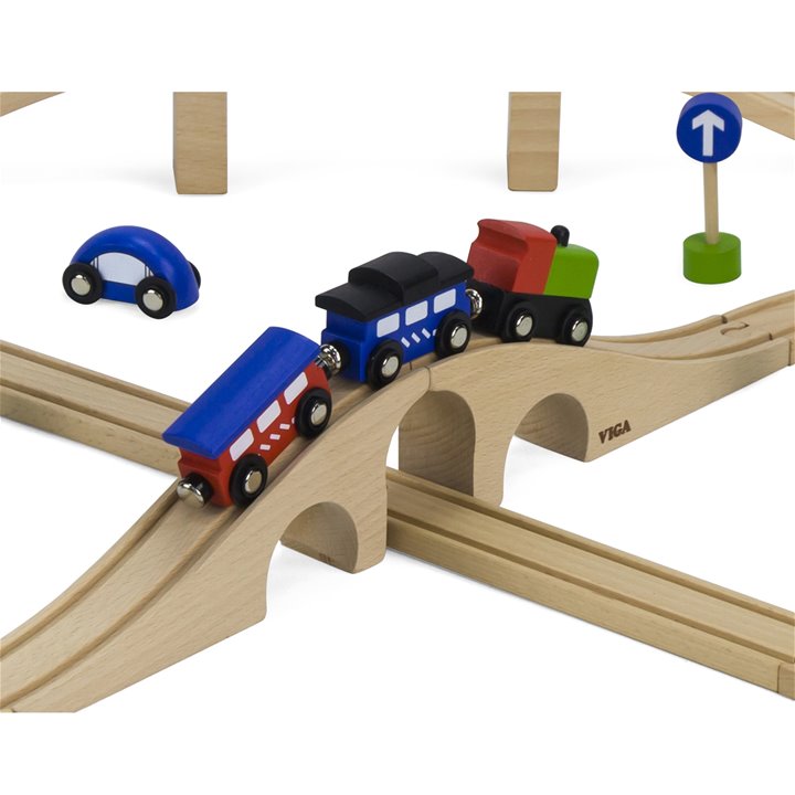 close up of viga train set and trains close up of viga train set and trains