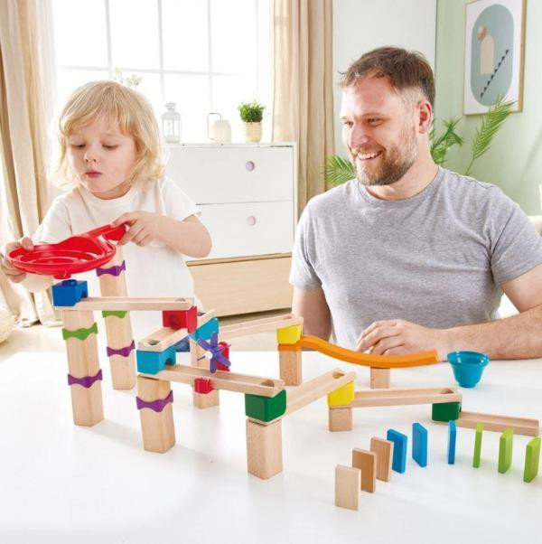 hape marble run race track child and adult playing