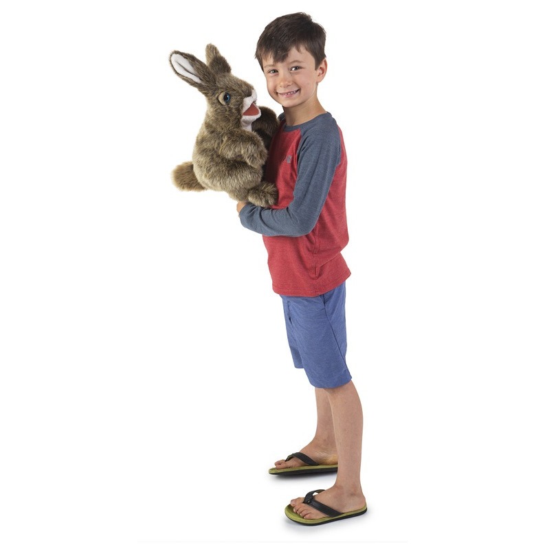 child holding rabbit Hare puppet