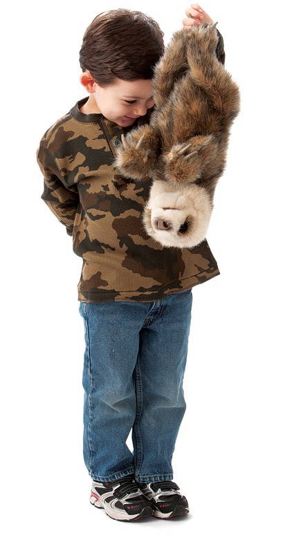 Boy Holding Baby Sloth Puppet