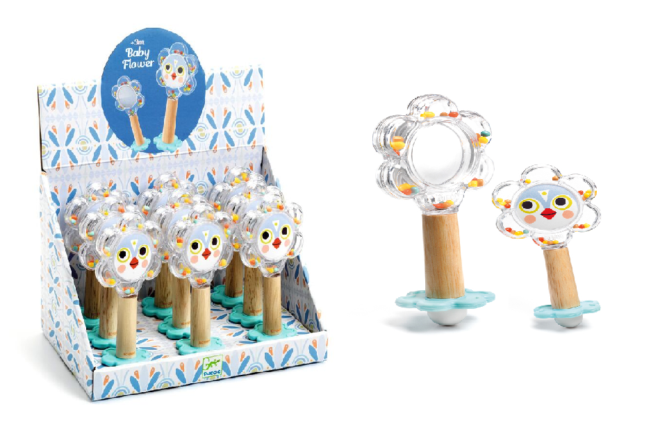 Djeco Babyflower Rattle Pack featuring flowerhead chick design