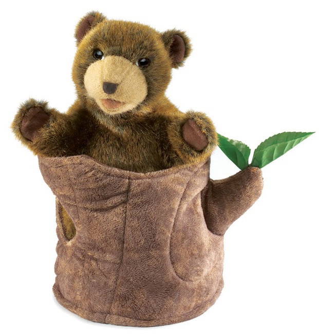 Folkmanis Bear In Tree Stump Puppet