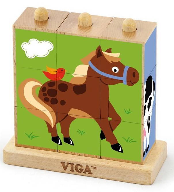 Viga 9pcs Cube Puzzle Farm featuring the horse puzzle