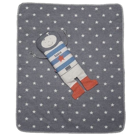 David Fussenegger Grey Bassinet Blanket With Astronaut Puppet