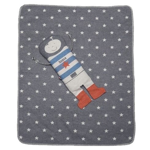 David Fussenegger Grey Bassinet Blanket With Astronaut Puppet