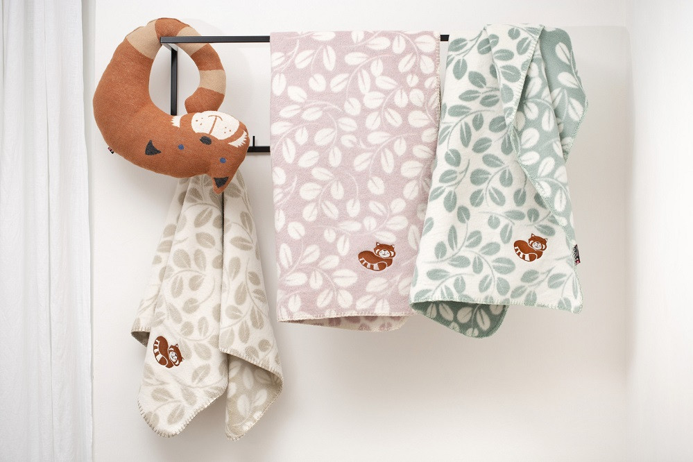 David Fussenegger Leaves With Embroidered Red Panda Bassinet Blankets