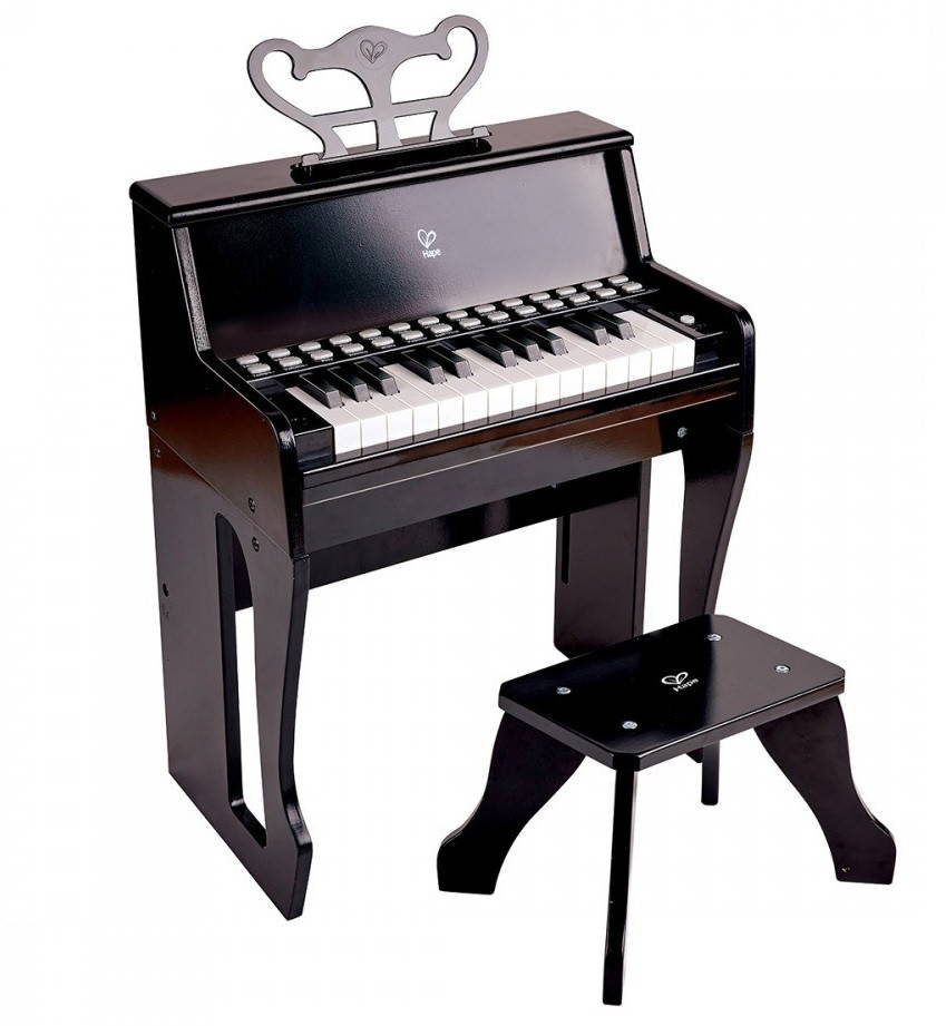 hape black kids piano with stool