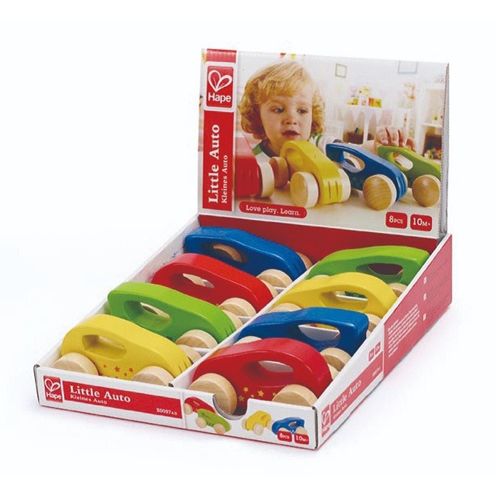 hape mini wooden car set in box
