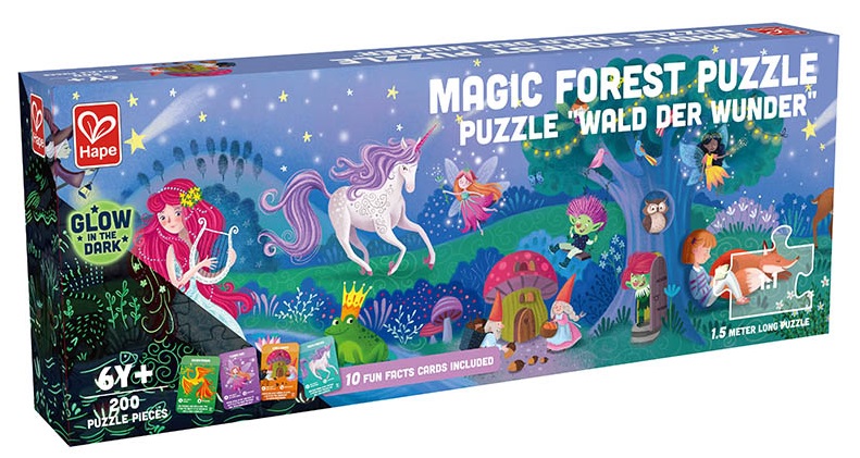 Hape Magic Forest Glow in the Dark Puzzle is a 200-piece floor puzzle that is 150cm long! Hape Magic Forest Glow in the Dark Puzzle is a 200-piece floor puzzle that is 150cm long!