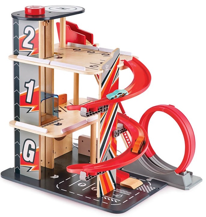 Hape Gearhead Stunt Garage is a three-level wonder facility that lets you park or practice your cool car moves! Hape Gearhead Stunt Garage is a three-level wonder facility that lets you park or practice your cool car moves!