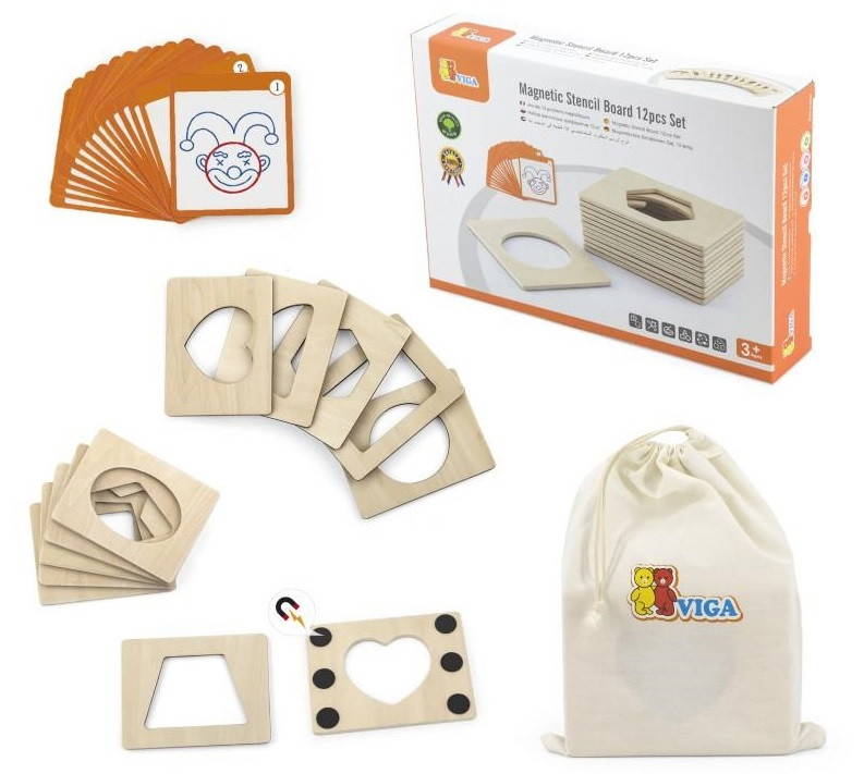 Made from wood with a magnetic sheet, this can be placed upon magnetic drawing easels where children can practise their drawings and learn their shapes.