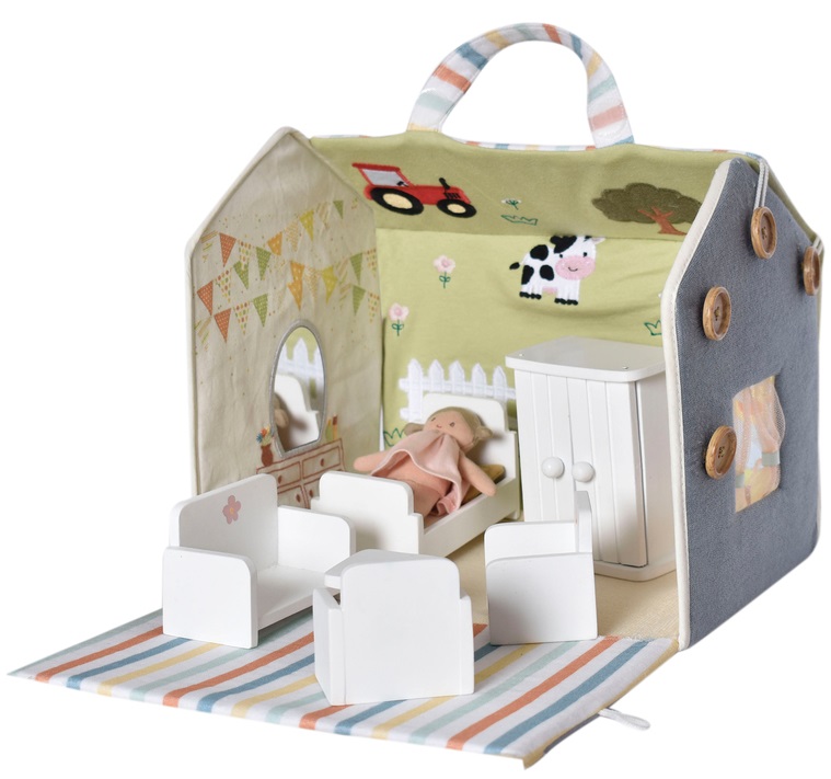 Bonikka Portable Fabric Dollhouse Set is a sweet fabric playhouse for your little one's dollies. Bonikka Portable Fabric Dollhouse Set is a sweet fabric playhouse for your little one's dollies.