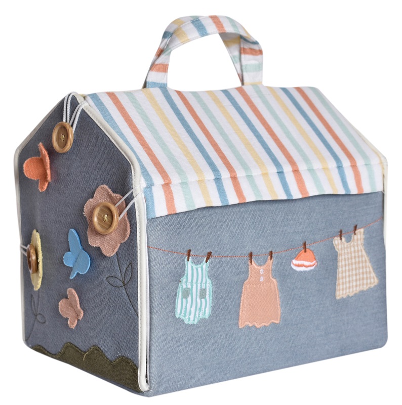 Made from 100% cotton fabrics, this beautifully-made cottage mixes neutral tones with whimsical pastels. Made from 100% cotton fabrics, this beautifully-made cottage mixes neutral tones with whimsical pastels.