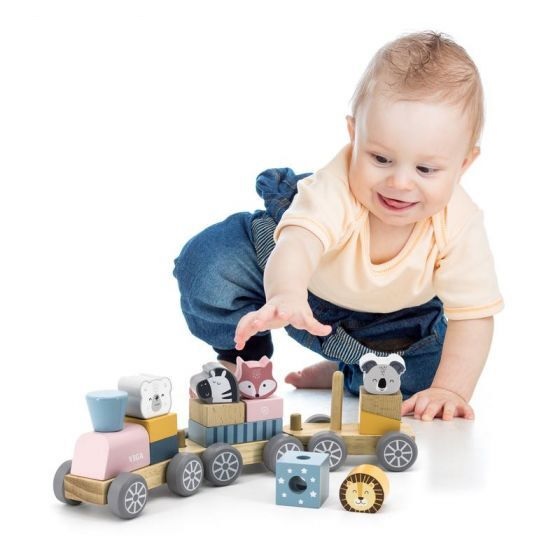 child playing with polarb animal stacking train child playing with polarb animal stacking train