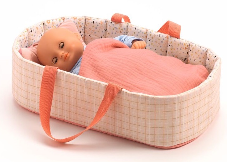 Djeco Pink Lines Doll Bassinet with baby