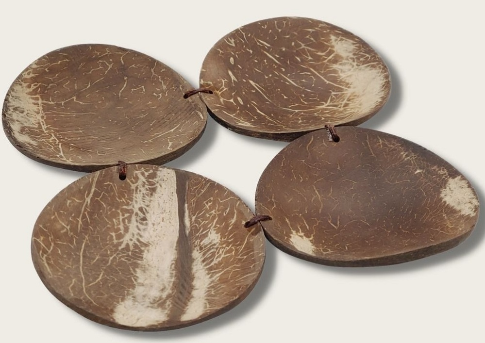 Qtoys Coconut Painting Palette made of 4 polished coconut shells strung together. Qtoys Coconut Painting Palette made of 4 polished coconut shells strung together.