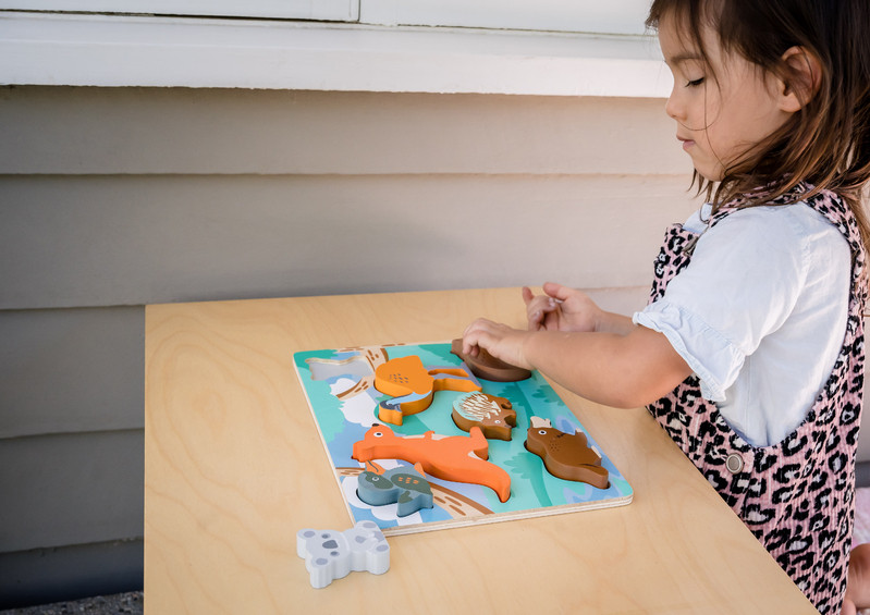 Child working on Kiddie Connect Australian Animal Puzzle