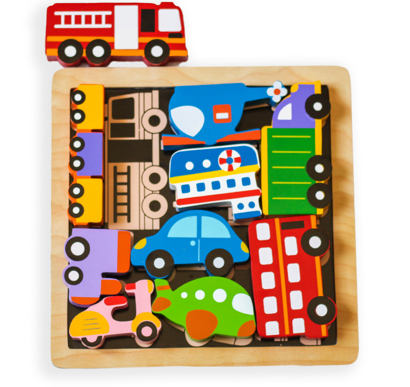 Kiddie Connect Vehicles Chunky Puzzle has a guide printed to indicate placement Kiddie Connect Vehicles Chunky Puzzle has a guide printed to indicate placement