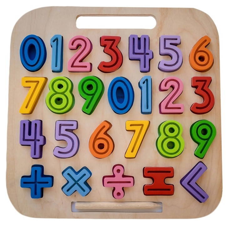 wooden number puzzle and tracing board