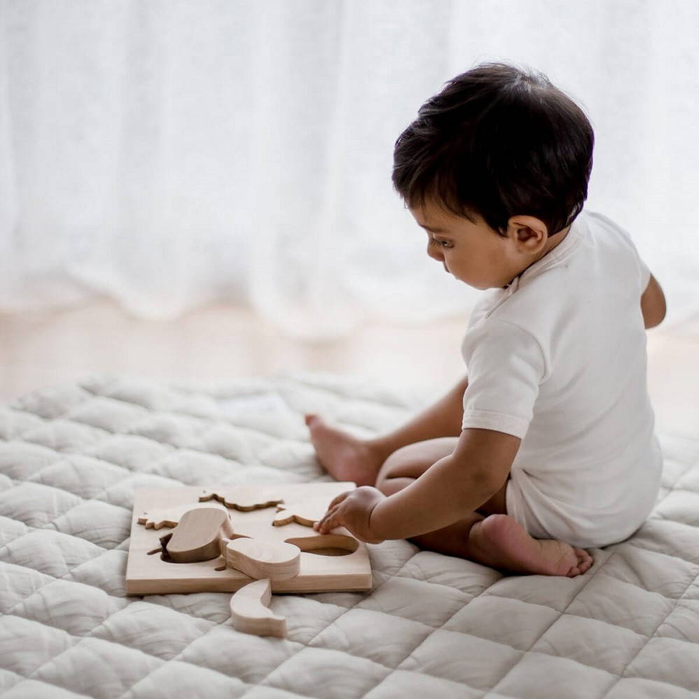 Child playing with Qtoys Fruit Puzzle