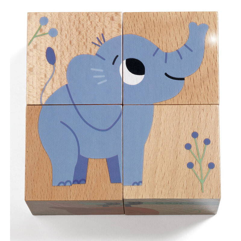 Djeco Wild & Co Wooden Puzzle has an elephant on one side