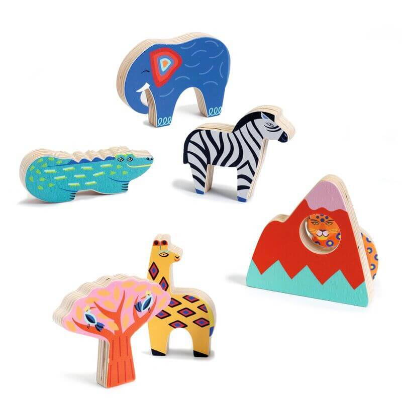 Djeco Savana Story Wooden Puzzle animal pieces