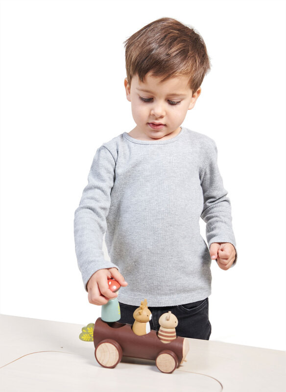 Child playing with Tender Leaf Timber Taxi