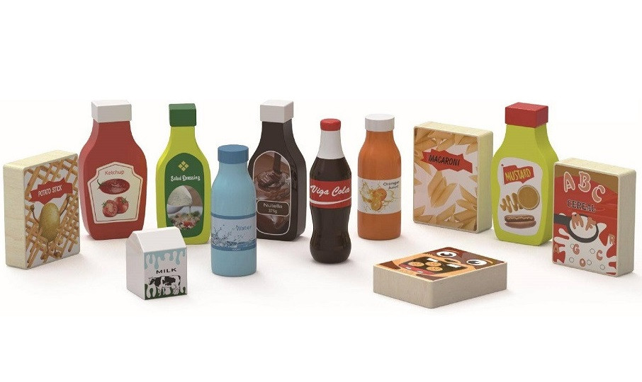 Viga Wooden Pretend Play Beverage & Food Grocery Set
