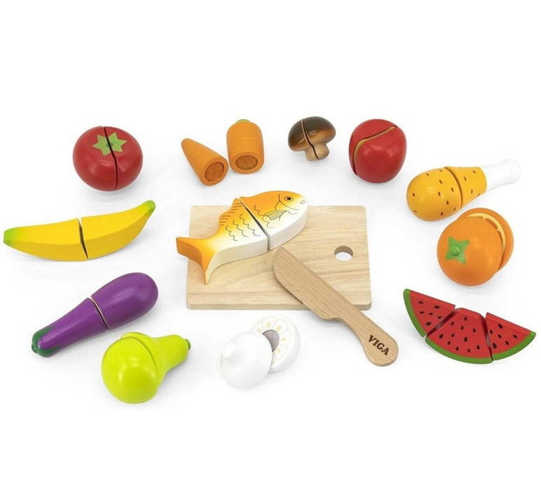 Viga Cutting Dinner Vegetable and Fish Pretend Play Set