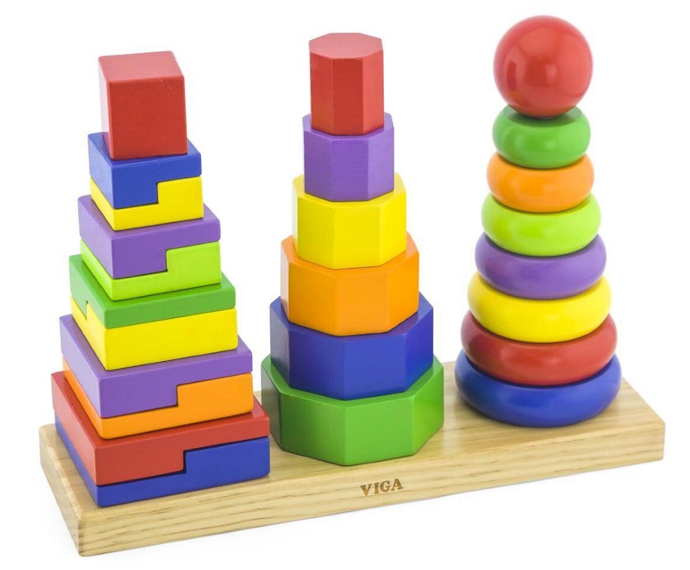 Geometric Stacker with pieces all arranged Geometric Stacker with pieces all arranged