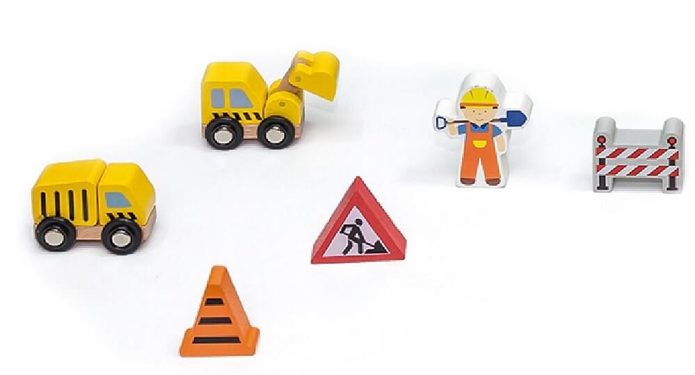 Viga Train Set construction pieces and signs