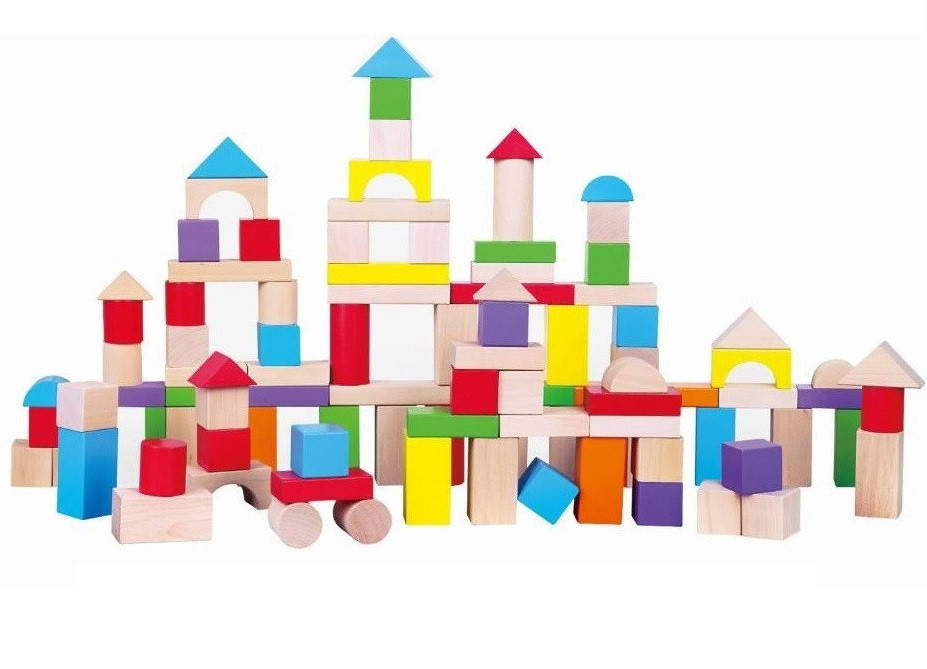 viga wooden block set with natural and coloured blocks 100 pieces