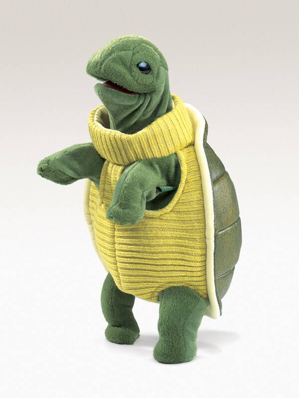Turtleneck Turtle Puppet with yellow turtleneck sweater