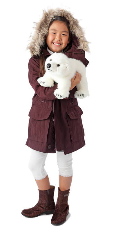 Child playing with Folkmanis Polar Bear Cub Hand