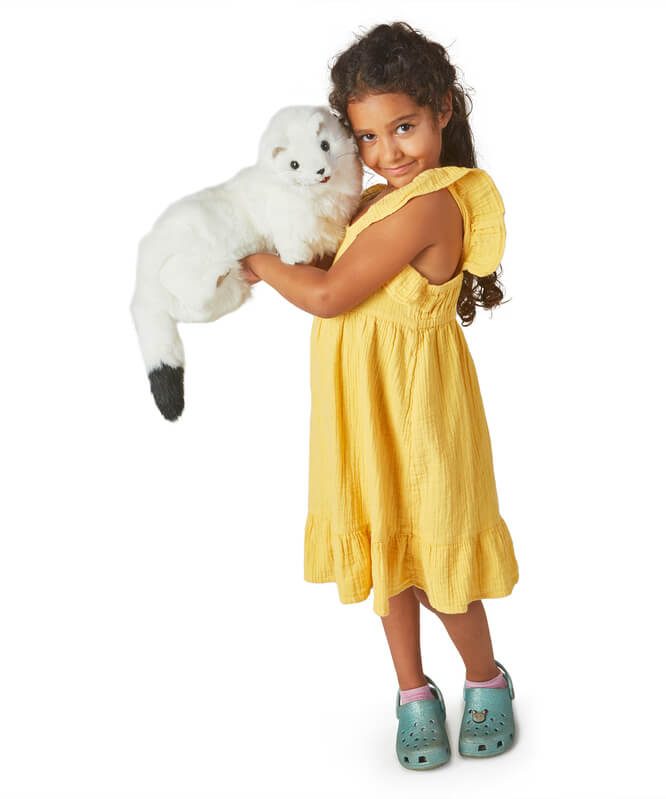 Child with Folkmanis Ermine Puppet