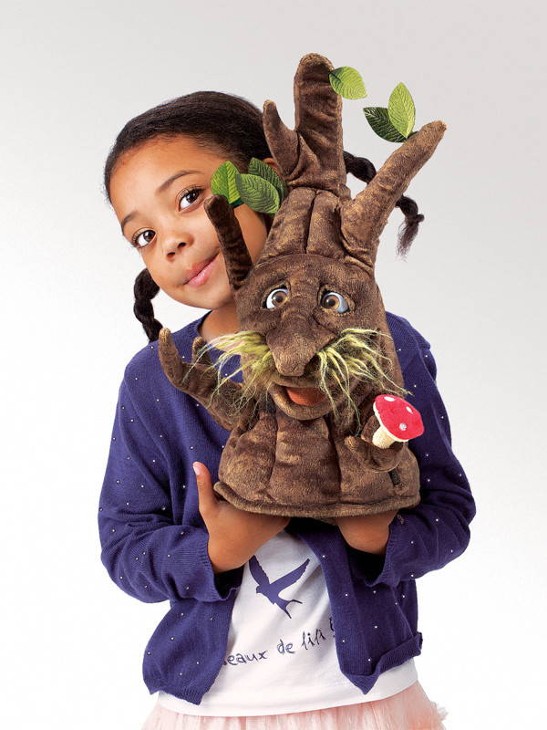 Child with Folkmanis Enchanted Tree Puppet