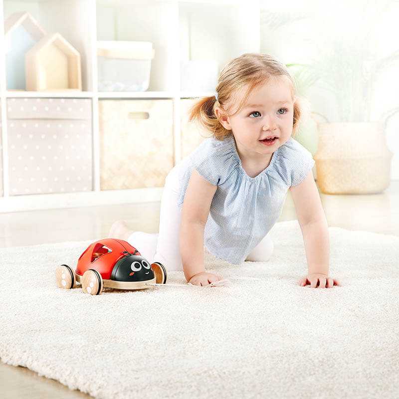 Child can crawl around with Hape Shape Sorter Ladybug