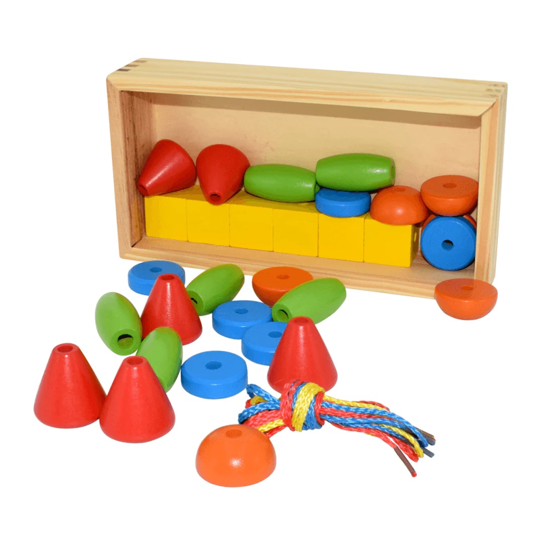 Fun Factory Wooden Lacing Beads  has 30 beads and 3 laces Fun Factory Wooden Lacing Beads  has 30 beads and 3 laces