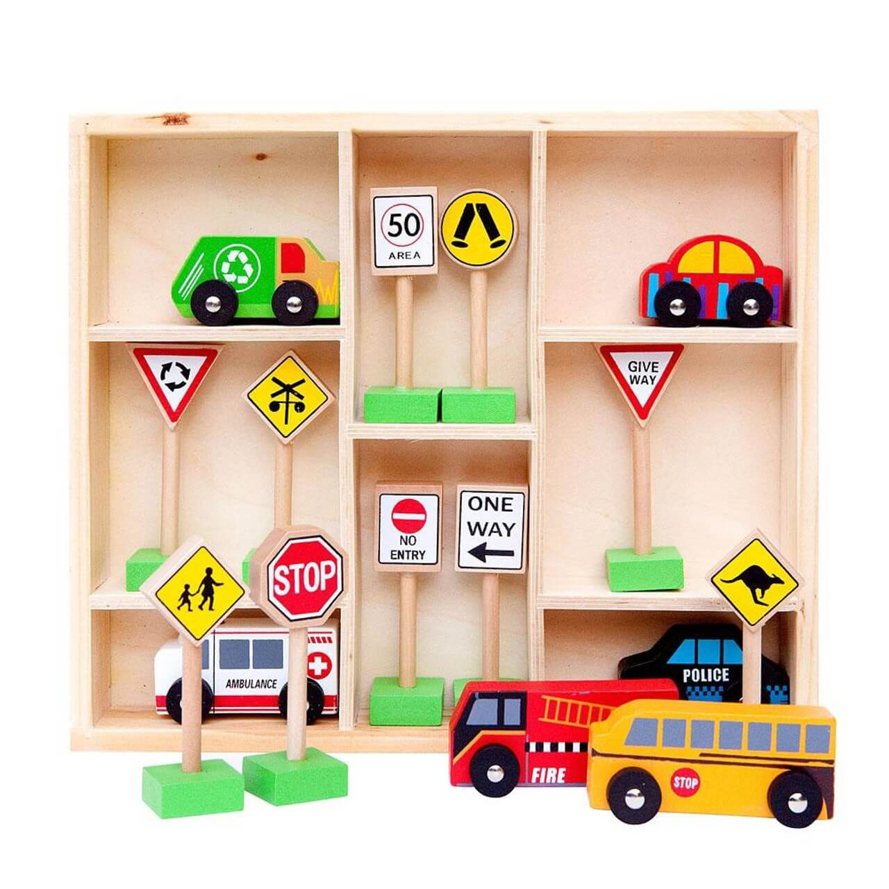 Fun Factory Wooden Car & Traffic Sign Set