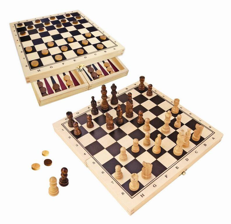 Fun Factory Wooden Fold up Chess & Checkers