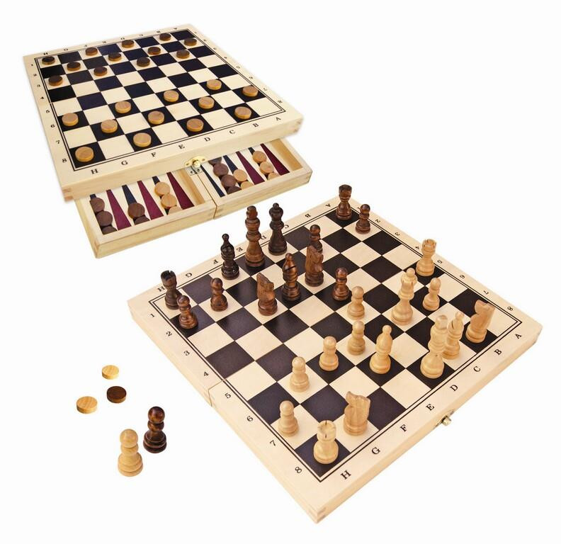 Fun Factory Wooden Fold up Chess & Checkers