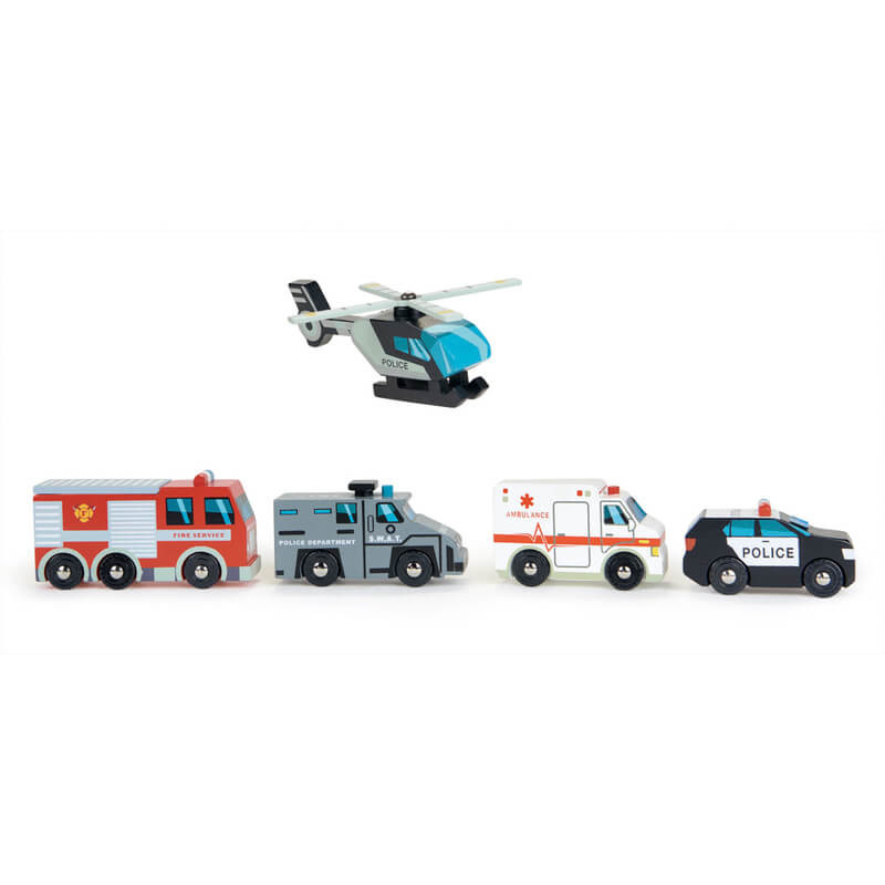 Tenderleaf Emergency Vehicles set of 5 wooden vehicles