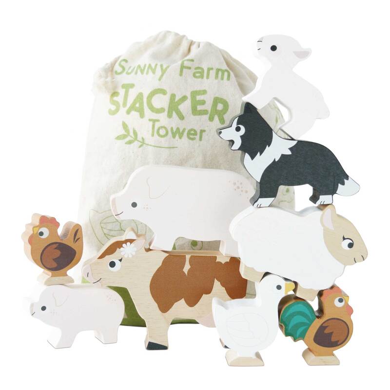  Le Toy Van Petilou Farm Stacking Animals & Bag
