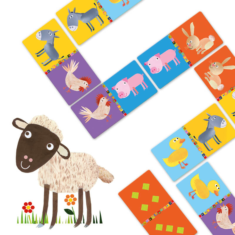 Djeco Farm Domino features farm animals