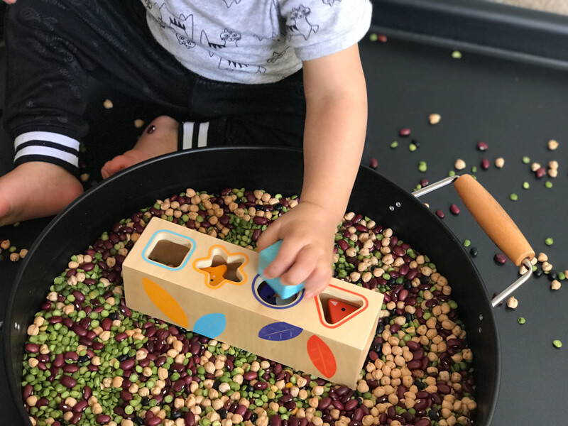 Djeco Boitabasic Shape Sorter in a sensory tray