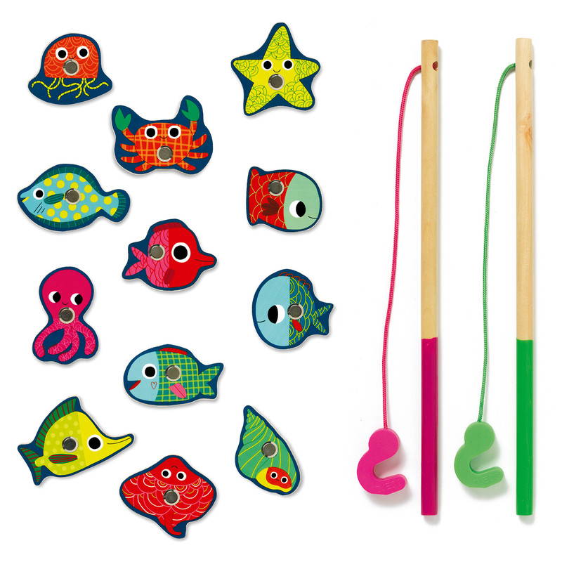 Djeco Magnetic Coloured Fishing Game components