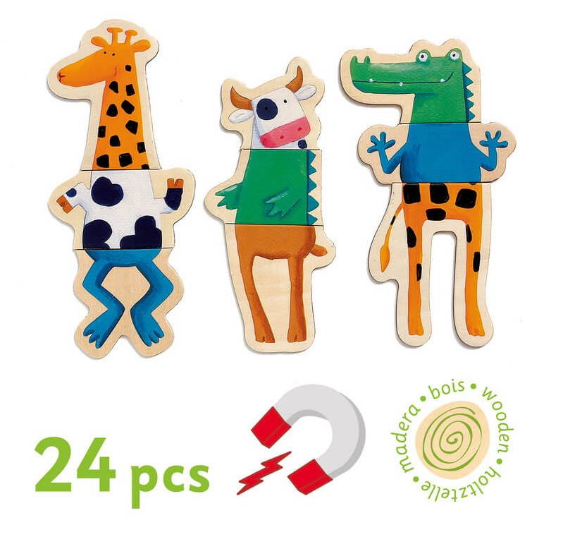 Djeco Wooden Magnetic Crazy Animals Set can be mixed and match3ed